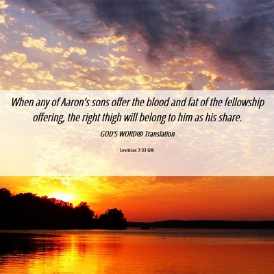 Picture 06 - Leviticus 7:33 GW - When any of Aaron’s sons offer the blood and - Bible Verse Picture