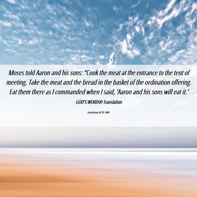 Picture 06 - Leviticus 8:31 GW - Moses told Aaron and his sons: “Cook the meat - Bible Verse Picture