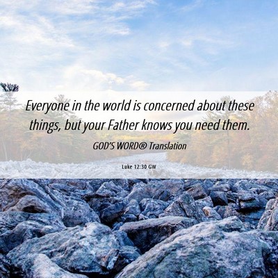 Picture 06 - Luke 12:30 GW - Everyone in the world is concerned about these - Bible Verse Picture