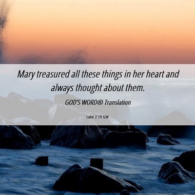 Picture 06 - Luke 2:19 GW - Mary treasured all these things in her heart and - Bible Verse Picture