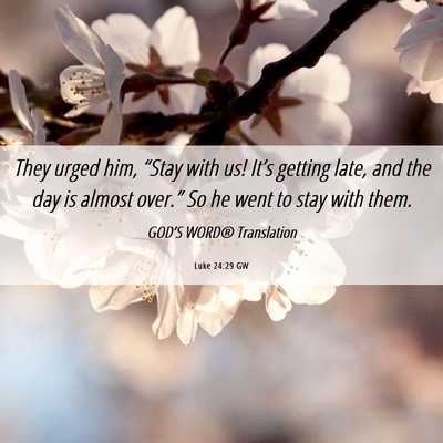 Picture 06 - Luke 24:29 GW - They urged him, “Stay with us! It’s getting - Bible Verse Picture