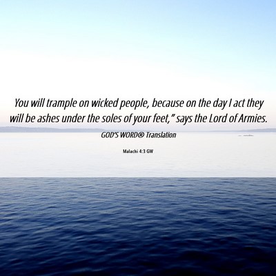 Picture 06 - Malachi 4:3 GW - You will trample on wicked people, because on the - Bible Verse Picture