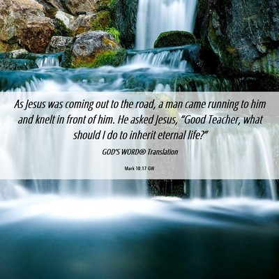 Picture 06 - Mark 10:17 GW - As Jesus was coming out to the road, a man came - Bible Verse Picture
