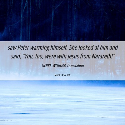 Picture 06 - Mark 14:67 GW - saw Peter warming himself. She looked at him and - Bible Verse Picture