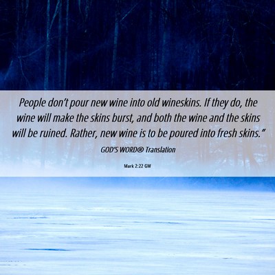 Picture 06 - Mark 2:22 GW - People don’t pour new wine into old wineskins. - Bible Verse Picture