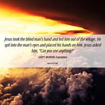 Picture 06 - Mark 8:23 GW - Jesus took the blind man’s hand and led him out - Bible Verse Picture
