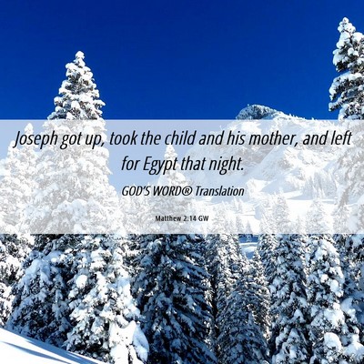 Picture 06 - Matthew 2:14 GW - Joseph got up, took the child and his mother, and - Bible Verse Picture