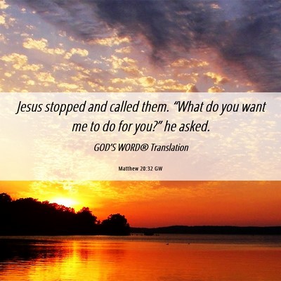 Picture 06 - Matthew 20:32 GW - Jesus stopped and called them. “What do you - Bible Verse Picture