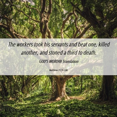 Picture 06 - Matthew 21:35 GW - The workers took his servants and beat one, - Bible Verse Picture