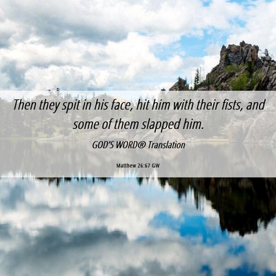 Picture 06 - Matthew 26:67 GW - Then they spit in his face, hit him with their - Bible Verse Picture