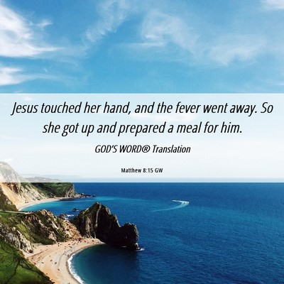 Picture 06 - Matthew 8:15 GW - Jesus touched her hand, and the fever went away. - Bible Verse Picture