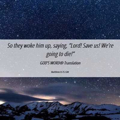 Picture 06 - Matthew 8:25 GW - So they woke him up, saying, “Lord! Save us! - Bible Verse Picture