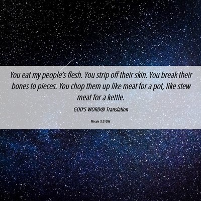 Picture 06 - Micah 3:3 GW - You eat my people’s flesh. You strip off their - Bible Verse Picture
