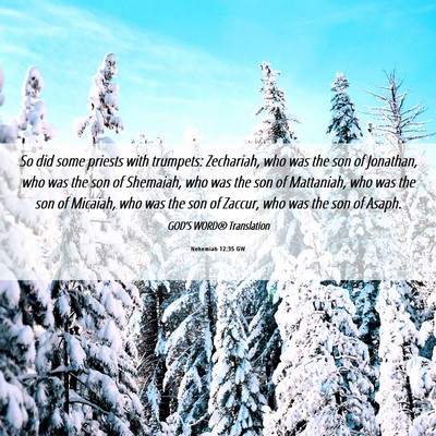 Picture 06 - Nehemiah 12:35 GW - So did some priests with trumpets: Zechariah, who - Bible Verse Picture