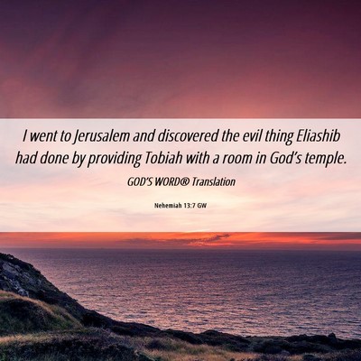 Picture 06 - Nehemiah 13:7 GW - I went to Jerusalem and discovered the evil thing - Bible Verse Picture