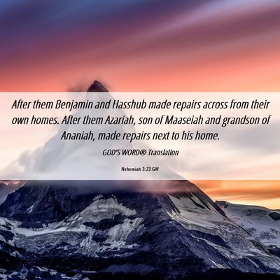 Picture 06 - Nehemiah 3:23 GW - After them Benjamin and Hasshub made repairs - Bible Verse Picture