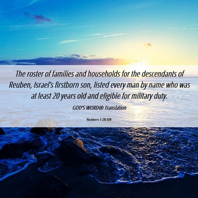 Picture 06 - Numbers 1:20 GW - The roster of families and households for the - Bible Verse Picture
