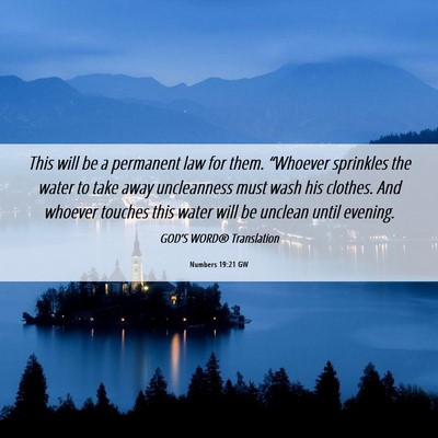 Picture 06 - Numbers 19:21 GW - This will be a permanent law for them. “Whoever - Bible Verse Picture