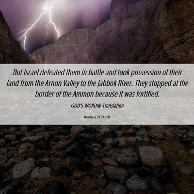 Picture 06 - Numbers 21:24 GW - But Israel defeated them in battle and took - Bible Verse Picture