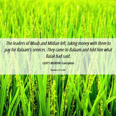 Picture 06 - Numbers 22:7 GW - The leaders of Moab and Midian left, taking money - Bible Verse Picture