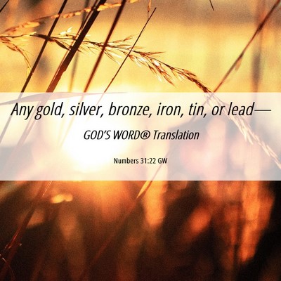 Picture 06 - Numbers 31:22 GW - Any gold, silver, bronze, iron, tin, or - Bible Verse Picture