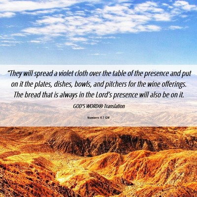 Picture 06 - Numbers 4:7 GW - “They will spread a violet cloth over the table - Bible Verse Picture