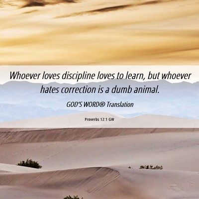 Picture 06 - Proverbs 12:1 GW - Whoever loves discipline loves to learn, but - Bible Verse Picture