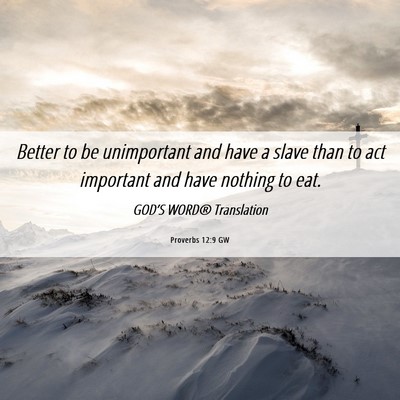 Picture 06 - Proverbs 12:9 GW - Better to be unimportant and have a slave than to - Bible Verse Picture