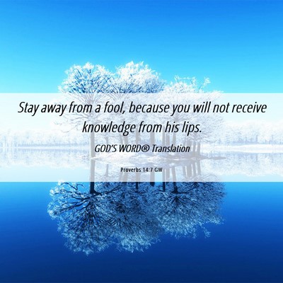 Picture 06 - Proverbs 14:7 GW - Stay away from a fool, because you will not - Bible Verse Picture