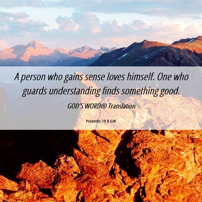 Picture 06 - Proverbs 19:8 GW - A person who gains sense loves himself. One who - Bible Verse Picture