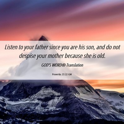 Picture 06 - Proverbs 23:22 GW - Listen to your father since you are his son, and - Bible Verse Picture