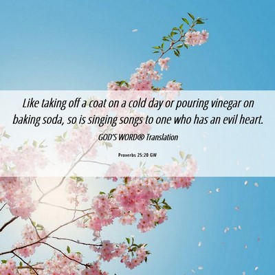 Picture 06 - Proverbs 25:20 GW - Like taking off a coat on a cold day or pouring - Bible Verse Picture