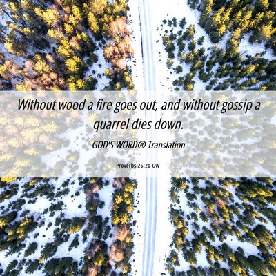 Picture 06 - Proverbs 26:20 GW - Without wood a fire goes out, and without gossip - Bible Verse Picture