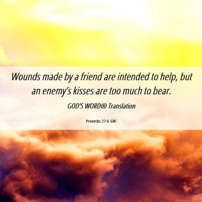Picture 06 - Proverbs 27:6 GW - Wounds made by a friend are intended to help, but - Bible Verse Picture