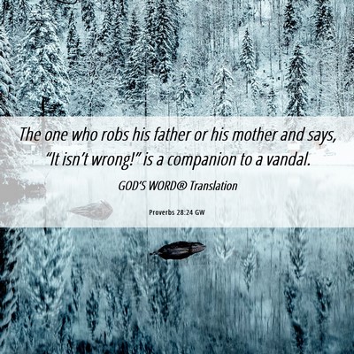 Picture 06 - Proverbs 28:24 GW - The one who robs his father or his mother and - Bible Verse Picture