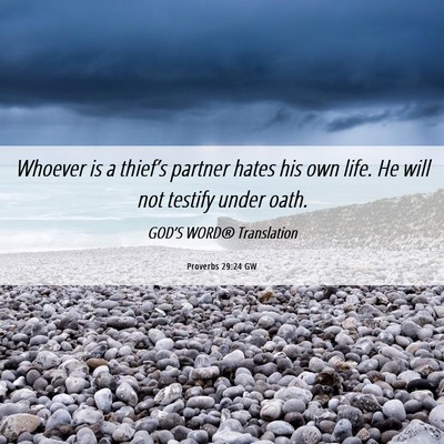 Picture 06 - Proverbs 29:24 GW - Whoever is a thief’s partner hates his own - Bible Verse Picture