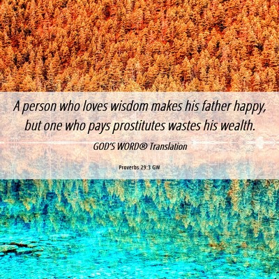 Picture 06 - Proverbs 29:3 GW - A person who loves wisdom makes his father happy, - Bible Verse Picture