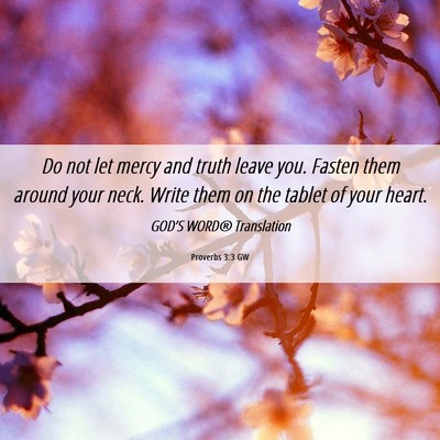 Picture 06 - Proverbs 3:3 GW - Do not let mercy and truth leave you. Fasten them - Bible Verse Picture