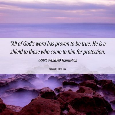 Picture 06 - Proverbs 30:5 GW - “All of God’s word has proven to be true. He - Bible Verse Picture