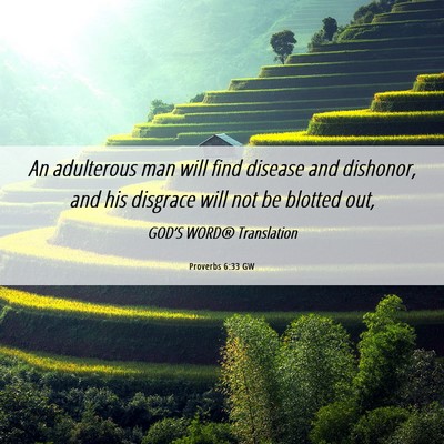 Picture 06 - Proverbs 6:33 GW - An adulterous man will find disease and dishonor, - Bible Verse Picture