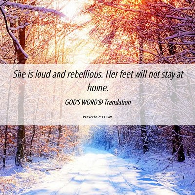 Picture 06 - Proverbs 7:11 GW - She is loud and rebellious. Her feet will not - Bible Verse Picture