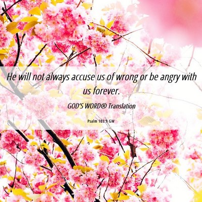 Picture 06 - Psalm 103:9 GW - He will not always accuse us of wrong or be angry - Bible Verse Picture