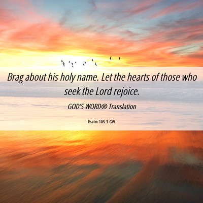Picture 06 - Psalm 105:3 GW - Brag about his holy name. Let the hearts of those - Bible Verse Picture