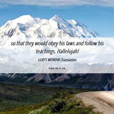 Picture 06 - Psalm 105:45 GW - so that they would obey his laws and follow his - Bible Verse Picture