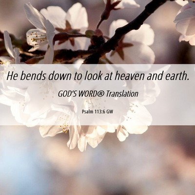 Picture 06 - Psalm 113:6 GW - He bends down to look at heaven and - Bible Verse Picture
