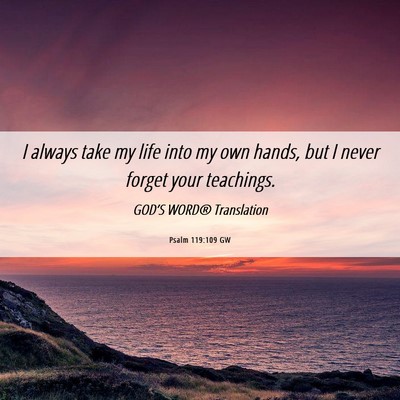 Picture 06 - Psalm 119:109 GW - I always take my life into my own hands, but I - Bible Verse Picture