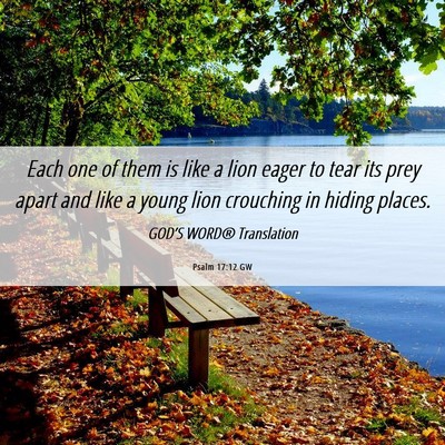 Picture 06 - Psalm 17:12 GW - Each one of them is like a lion eager to tear its - Bible Verse Picture