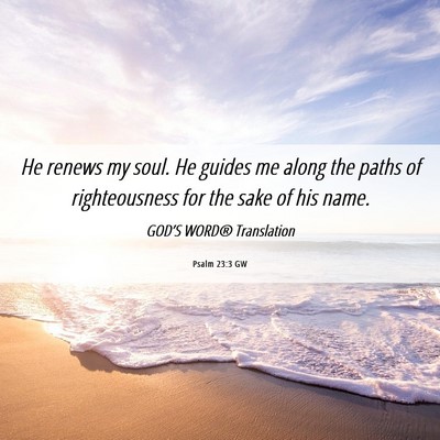 Picture 06 - Psalm 23:3 GW - He renews my soul. He guides me along the paths - Bible Verse Picture