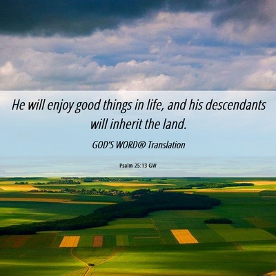 Picture 06 - Psalm 25:13 GW - He will enjoy good things in life, and his - Bible Verse Picture