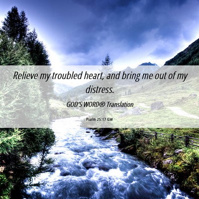 Picture 06 - Psalm 25:17 GW - Relieve my troubled heart, and bring me out of my - Bible Verse Picture